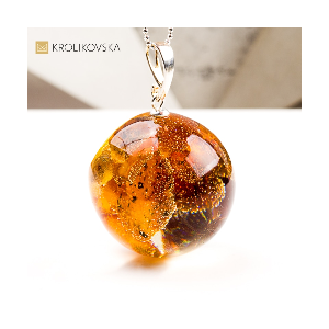 Naszyjnik kula z bursztynem, biżuteria handmade prezent z natury
