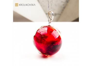 Naszyjnik kula z kwiatem polnym biżuteria świąteczna handmade