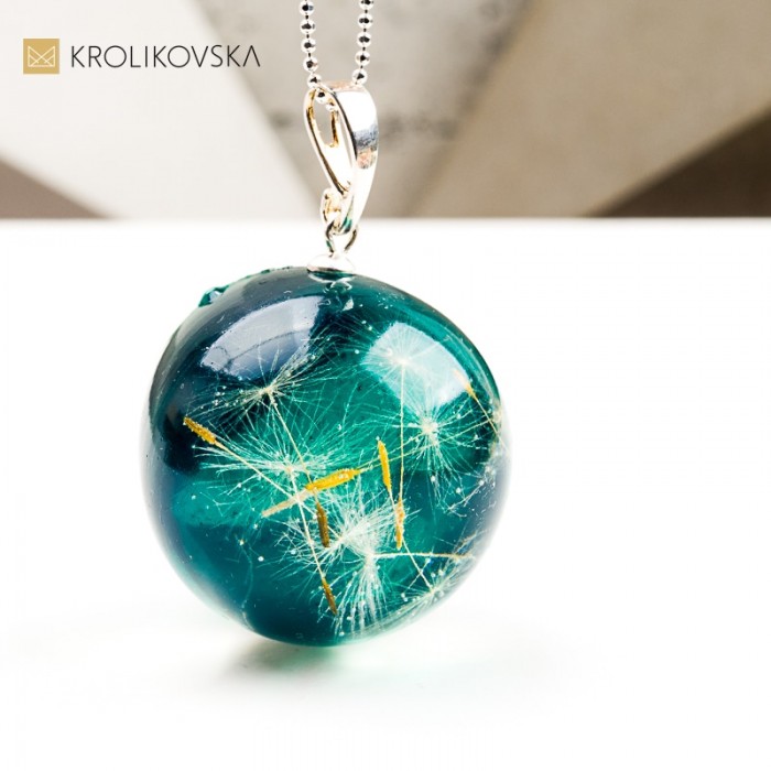 Naszyjnik kula z dmuchawcem prezent z natury handmade