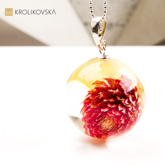 Naszyjnik kula z mchem biżuteria z natury prezent handmade