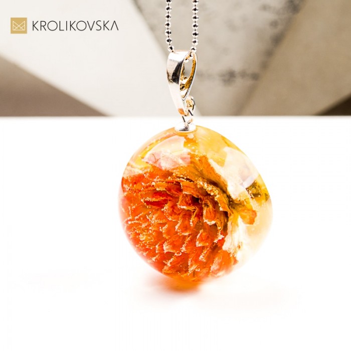 Naszyjnik kula z rośliną biżuteria artystyczna prezent handmade