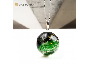 Naszyjnik kula z dmuchawcem artystyczna biżuteria handmade