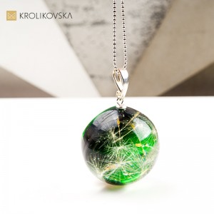 Naszyjnik kula z dmuchawcem artystyczna biżuteria handmade