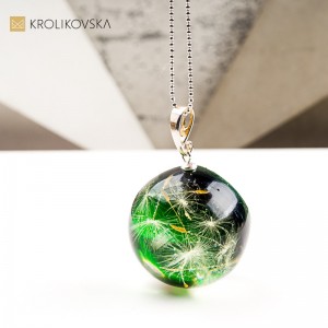 Naszyjnik kula z dmuchawcem artystyczna biżuteria handmade