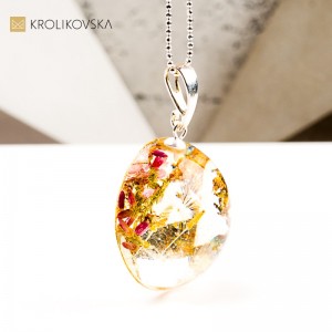 Naszyjnik kula z kwiatem biżuteria artystyczna handmade