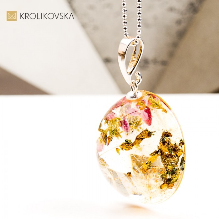 Naszyjnik kula z kwiatem biżuteria artystyczna handmade