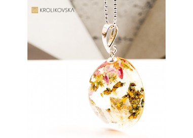 Naszyjnik kula z kwiatem biżuteria artystyczna handmade