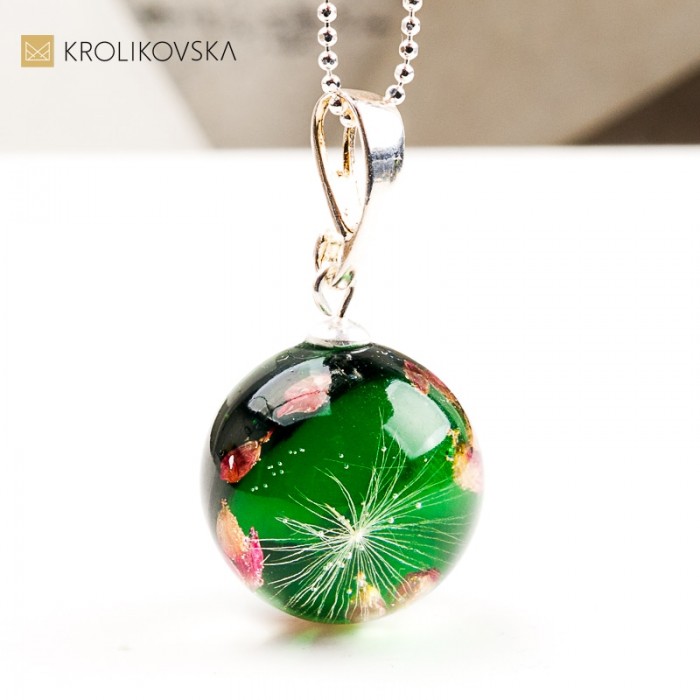 Naszyjnik kula z wrzosem biżuteria handmade z duszą,