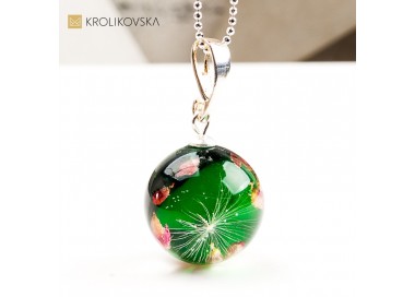 Naszyjnik kula z wrzosem biżuteria handmade z duszą,