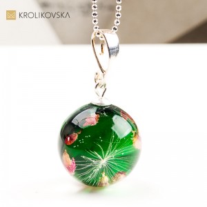 Naszyjnik kula z wrzosem biżuteria handmade z duszą,