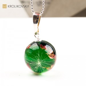 Naszyjnik kula z wrzosem biżuteria handmade z duszą,