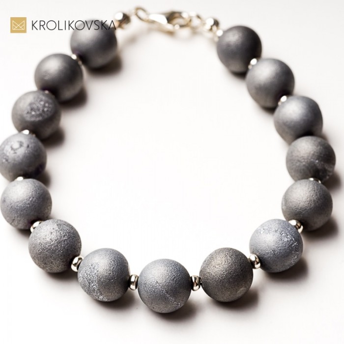 Bransoletka srebro 925 z agatami druzy.