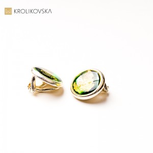 Klipsy zielone, srebro 925.