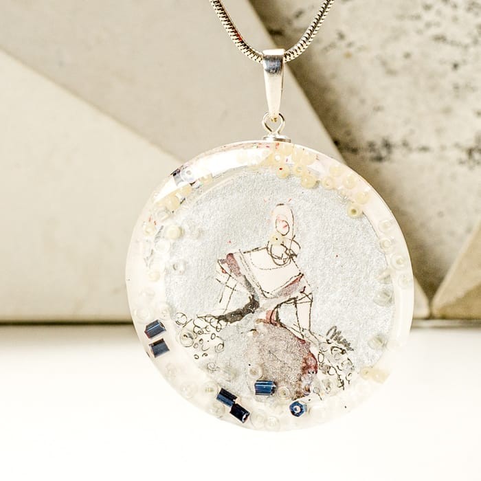 Grafika "Obecność", biżuteria artystyczna.