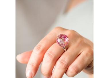 Pierścionek regulowany z prawdziwymi różowymi wrzosami 1