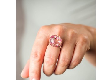 Pierścionek artystyczny z prawdziwymi różowymi wrzosami, brokatem i koralikami 1