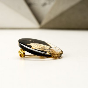 Broszka do sukienki okrągła czarno złota